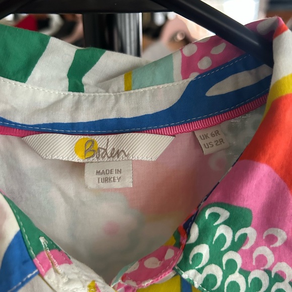 Boden Whimsical Colorful Floral Bird Print Tie Waist Shirt Midi Dress - Picture 8 of 11